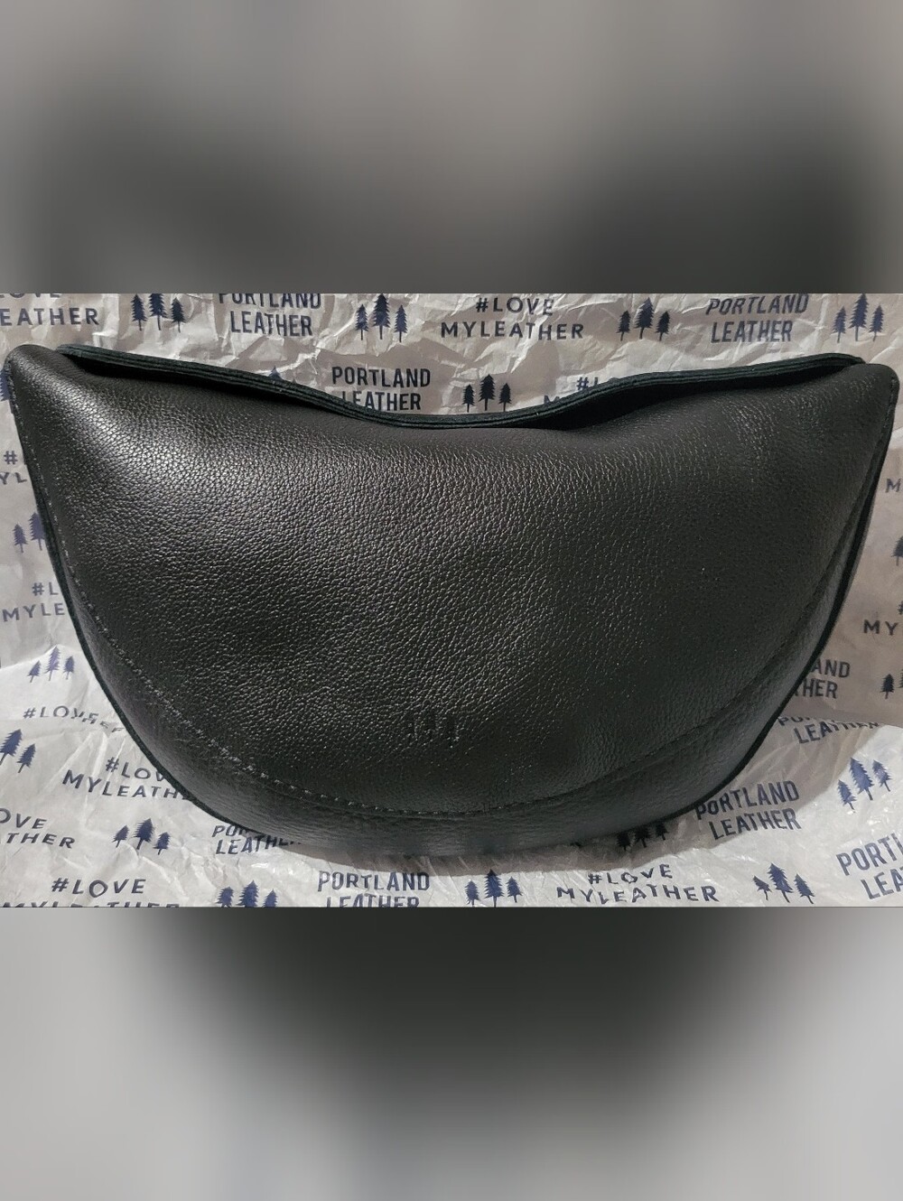 Portland Leather Black Pebbled Leather Large Koala Sling Crossbody